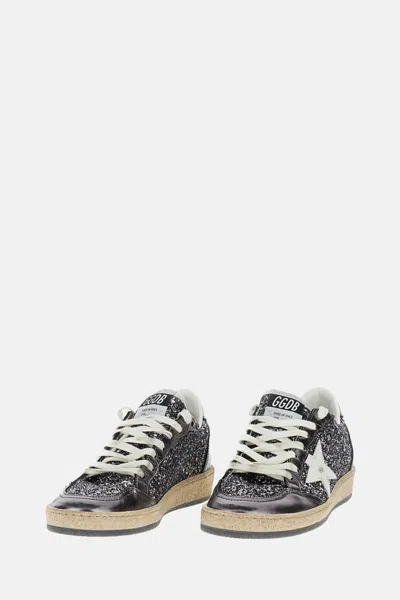 Golden Goose Deluxe Brand Women Ballstar Sneakers In Laminated Leather And Glitter In Gray