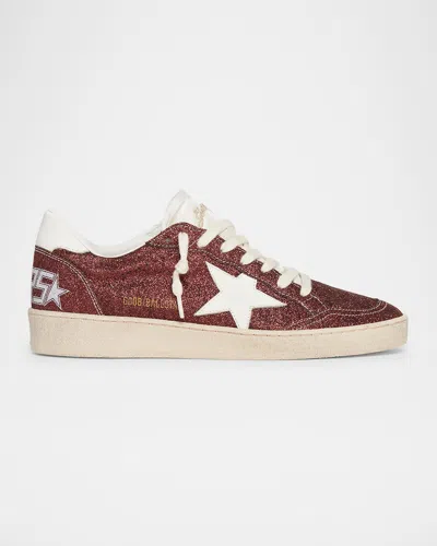 Golden Goose Ballstar Glitter Low-top Sneakers In Bordeaux / Cream / W