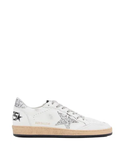 Golden Goose Ballstar Leather And Glitter Sneakers In White