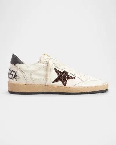 Golden Goose Ballstar Leather Glitter Low-top Sneakers In Beigemilkchicory Coffee