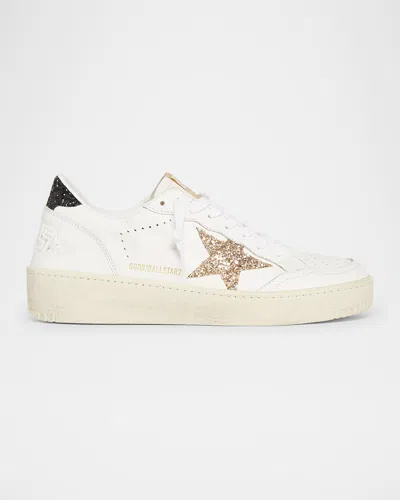Golden Goose Ballstar Leather Glitter Low-top Sneakers In Whitegoldblack