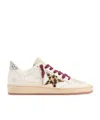 Golden Goose Ballstar White Low Top Sneakers With Glittered Star Patch On The Side And Glittered Heel With Logo L In Neutral