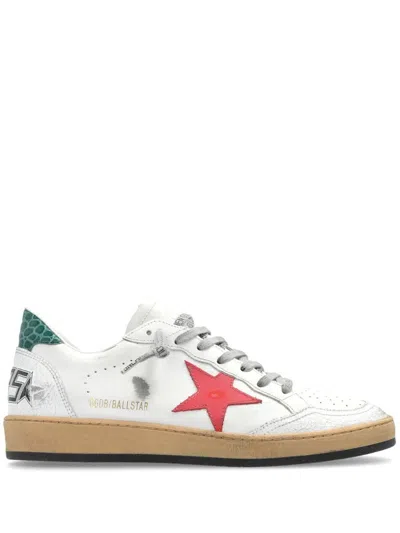 Golden Goose Ballstar Leather Upper And Star Crack Toe And Spur Cocco Printed Heel Shoes In White