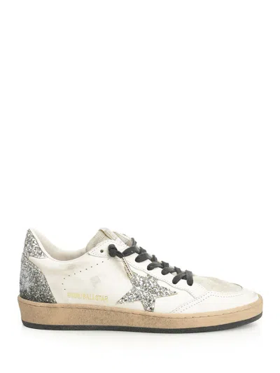 Golden Goose Ballstar Leather Upper Suede Tongue Glitter Star Spur And Heel Sneakers White