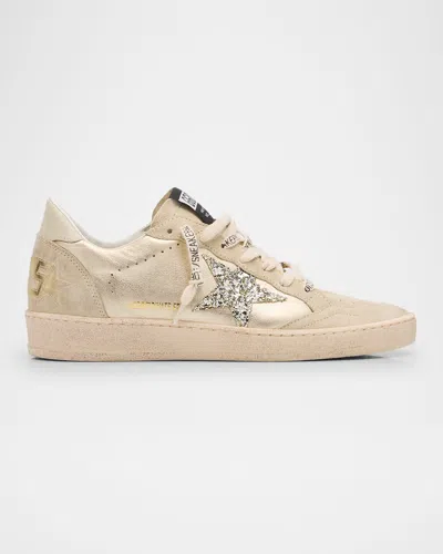 Golden Goose Ballstar Metallic Glitter Low-top Sneakers In Ice_white_silver_pink