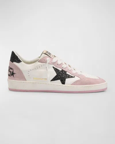 Golden Goose Ballstar Mixed Leather Glitter Low-top Sneakers In White Pink Black