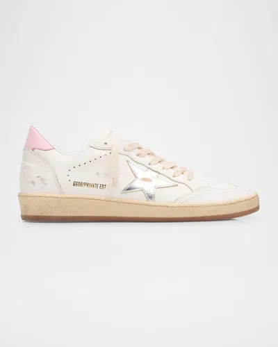 Golden Goose Ballstar Mixed Leather Low-top Sneakers In Whitesilverpink