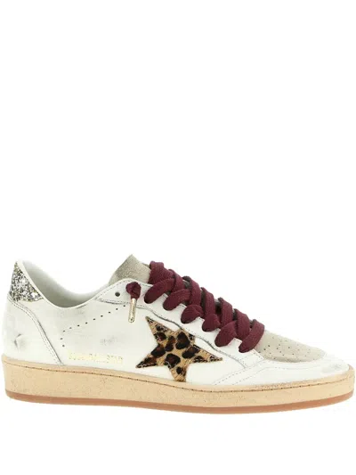 Golden Goose Ballstar White Low Top Sneakers With Glittered Star Patch On The Side And Glittered Heel With Logo L In Multi