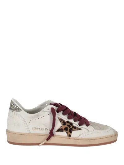 Golden Goose Ballstar White Low Top Sneakers With Glittered Star Patch On The Side And Glittered Heel With Logo L In Multi