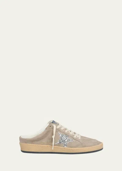 Golden Goose Ballstar Sabot Suede Glitter Slide Sneakers In 15709 Ice/tobacco