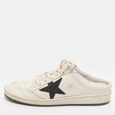 Pre-owned Golden Goose Ballstar Size 39 White/black Leather And Glitter Mule Sneakers