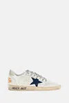 Golden Goose Ball Star Sneakers In Vintage Effect Leather With Blue Leather Star Shoes In White