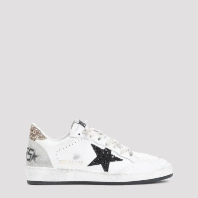 Golden Goose Ballstar White Low Top Sneakers With Glittered Star Patch On The Side And Glittered Heel With Logo L