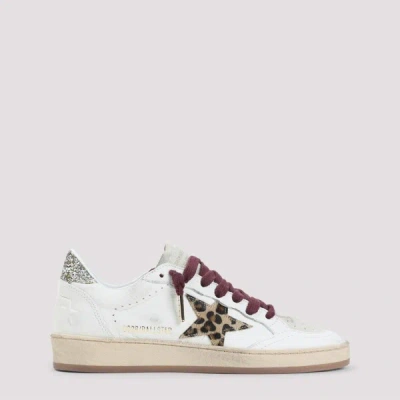 Golden Goose Ballstar White Low Top Sneakers With Glittered Star Patch On The Side And Glittered Heel With Logo L In Multi