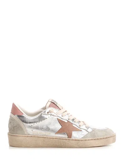 Golden Goose Ballstar Sneakers In Laminated Leather In Argento