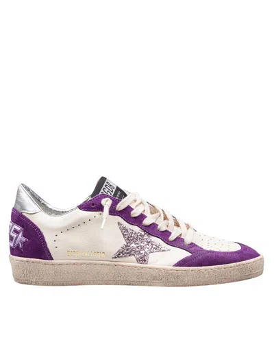 Golden Goose Ballstar Sneakers In Leather And Suede Color White And Purple In White/purple