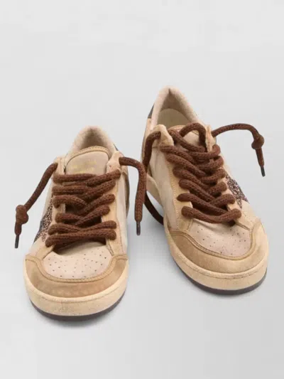 Golden Goose Ballstar Sneakers Suede Toe Glitter Star Leather Heel In Brown