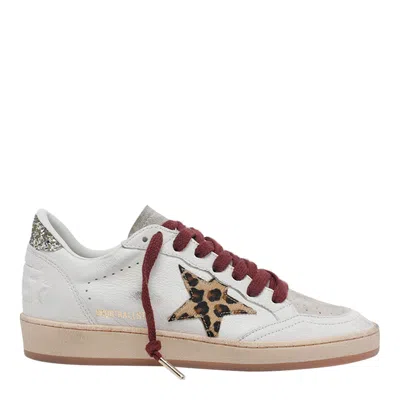 Golden Goose Ballstar White Low Top Sneakers With Glittered Star Patch On The Side And Glittered Heel With Logo L In Multi