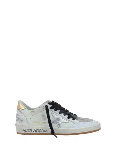 Golden Goose Ballstar Sneakers In White/silver/gold