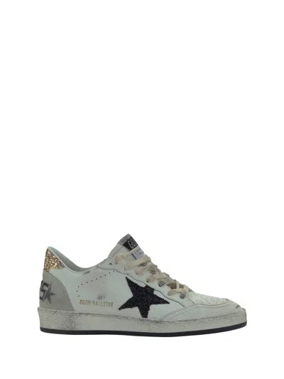 Golden Goose Ballstar Leather Upper And Toe Glitter Star And Heel Suede Spur Shoes In White