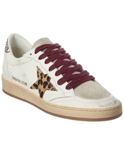 Golden Goose Ballstar White Low Top Sneakers With Glittered Star Patch On The Side And Glittered Heel With Logo L In Multi