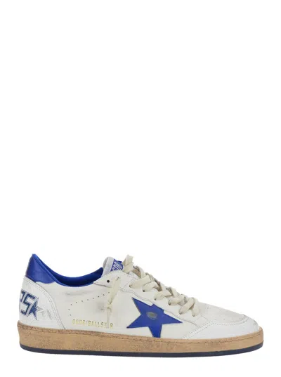 GOLDEN GOOSE 'BALLSTAR' WHITE LOW TOP SNEAKERS WITH STAR PATCH ON THE SIDE AND MAXI LETTERING ON THE REAR IN LEAT