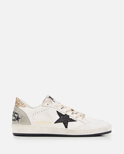 Golden Goose Ballstar White Low Top Sneakers With Glittered Star Patch On The Side And Glittered Heel With Logo L