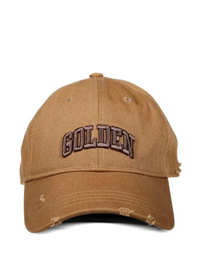 Golden Goose Baseball Cap With Worn Effect And Logo In Brown