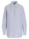 Golden Goose Striped Embroidered Shirt With Collared Cuffs In Light Blue