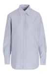 Golden Goose Striped Embroidered Shirt With Collared Cuffs In Blue