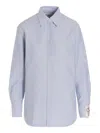 Golden Goose Striped Embroidered Shirt With Collared Cuffs In Blue