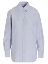 Golden Goose Striped Embroidered Shirt With Collared Cuffs In Blue