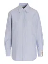 Golden Goose Striped Embroidered Shirt With Collared Cuffs In Light Blue