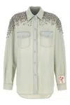 Golden Goose 'becca' Distressed Denim Shirt With Embellished Shoulders In Blue