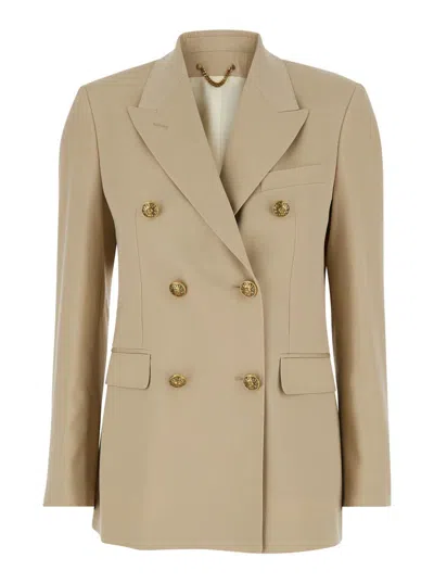 Golden Goose Beige Double-breasted Blazer With Peak Revers In Wool Woman In Neutral