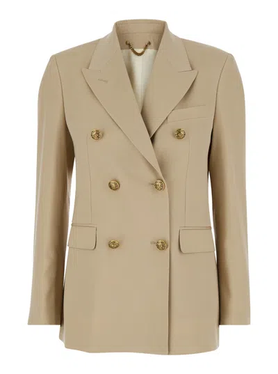 Golden Goose Beige Double-breasted Blazer With Peak Revers In Wool Woman