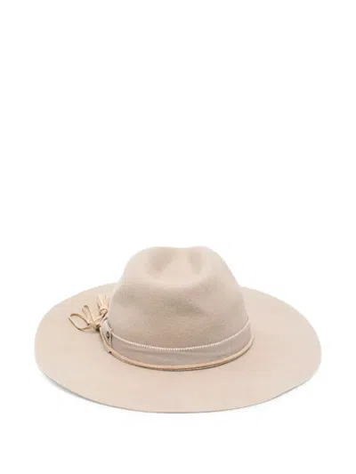 Golden Goose Beige Fedora Hat With Double Tone-on-tone Strap In 뉴트럴