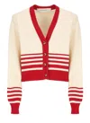 Golden Goose Beige Cardigan With Red Stripes