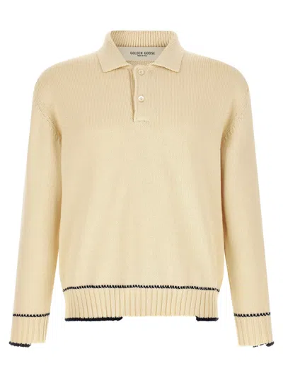 Golden Goose Knit Shirt Polo Collar Ribbed Cuffs Hem In Neutral