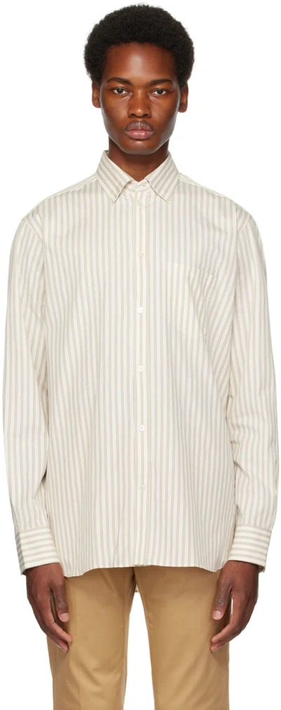Golden Goose Beige Striped Shirt In 82335 Arctic Wolf/ T