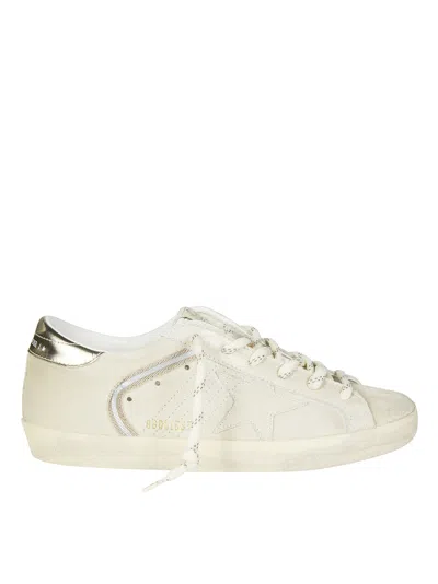 Golden Goose Beige Suede Silver Heel Super-star Sneakers In White