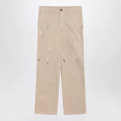 GOLDEN GOOSE BEIGE TROUSERS WITH SPLATTER DETAILS