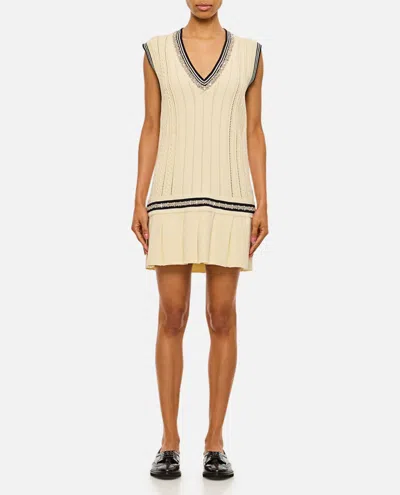 GOLDEN GOOSE BEIGE VARSITY V-NECK DRESS