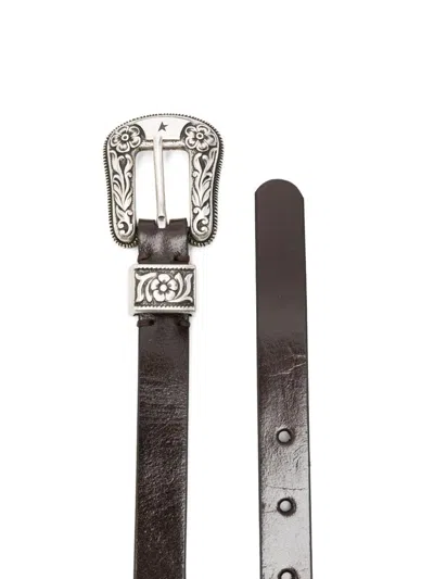 Golden Goose Belt New Tex Shiny Wavy Leather Body In Black