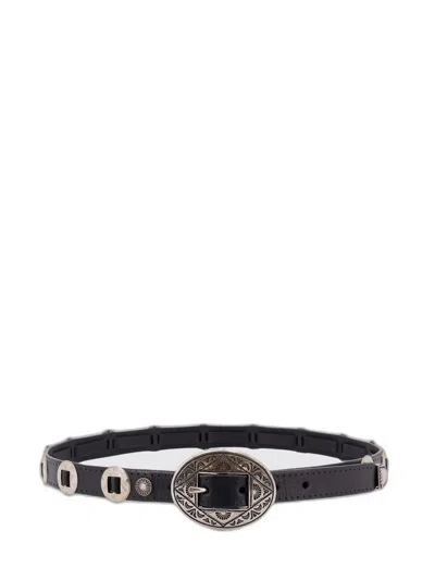 Golden Goose Belt Threads Washed Leather Hammered Studs And Application Of Metallic Elements In Black