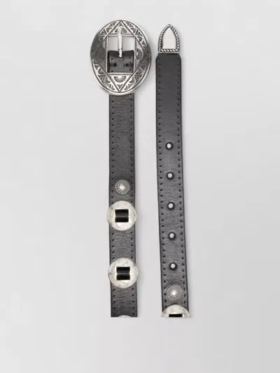 Golden Goose Belt Threads Washed Leather Hammered Studs In Black