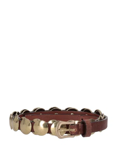 Golden Goose Belt Trinidad Thin Washed Leather Flesh Side With Studs In Brown