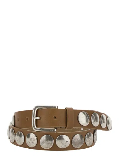 Golden Goose Belt Trinidad Washed Leather Studs In Brown