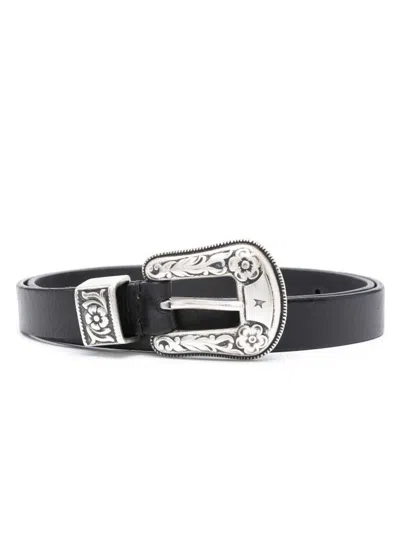 Golden Goose Belt With Engraved Buckle In Black