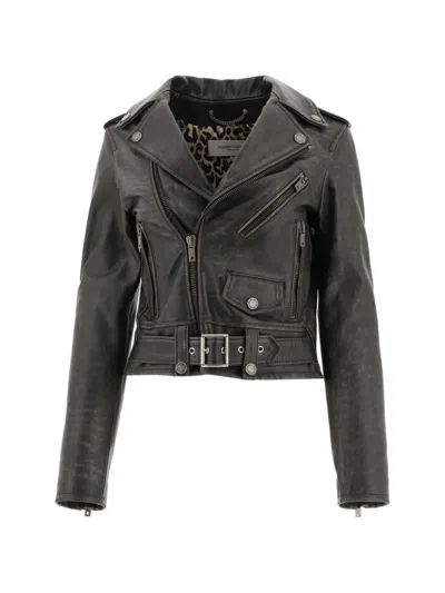 Golden Goose Belted Leather Jacket In Black
